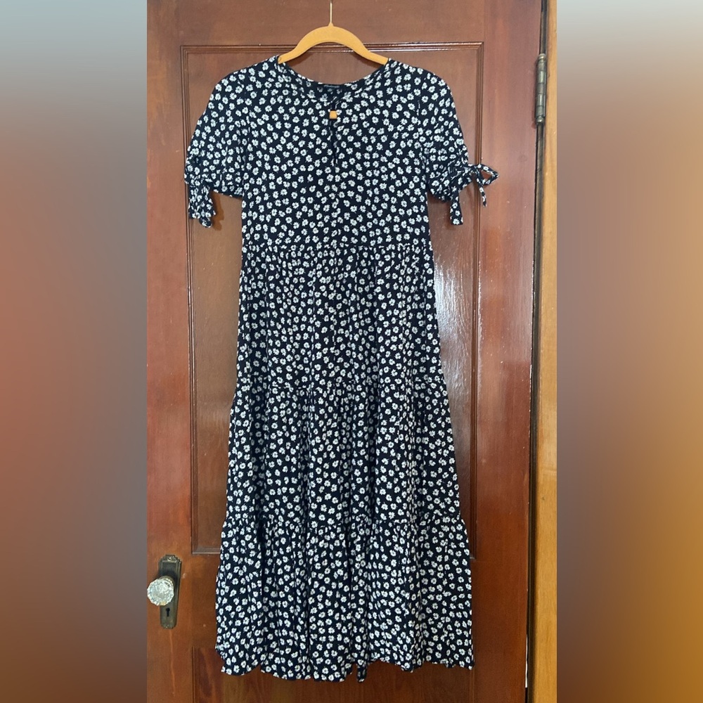 Madewell Tie-Sleeved Tiered Midi Dress XS